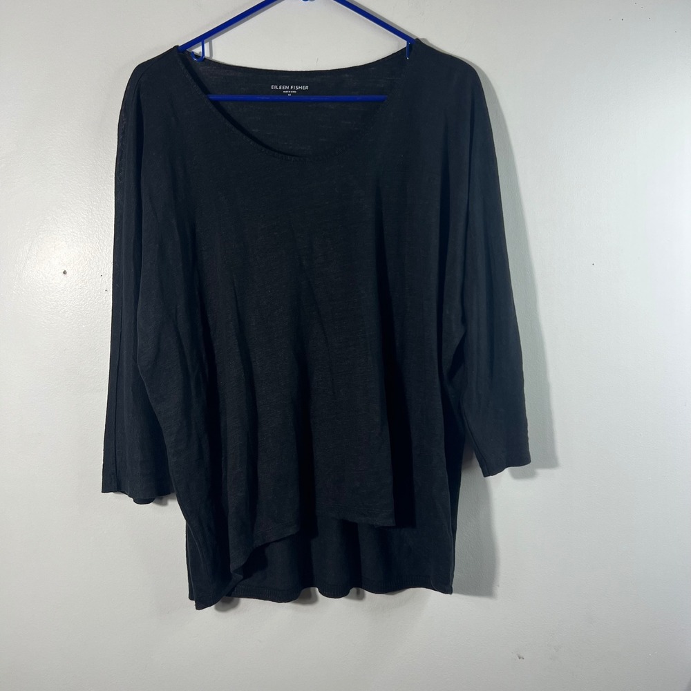 Eileen Fisher Round Neck Linen Jersey Tunic 3/4 Sleeve Black M